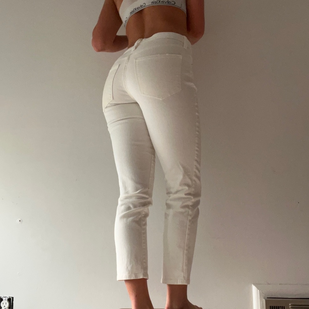 High rise straight crop white jeans